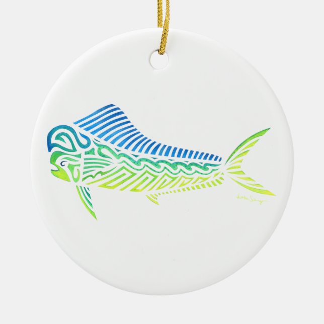 Tribal Mahi Mahi Ceramic Tree Decoration (Front)