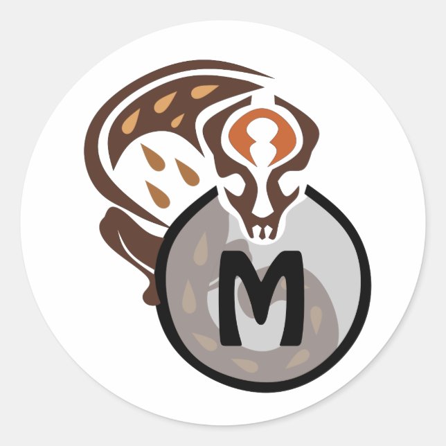 Tribal Malaysian Cat Gecko Monogram Classic Round Sticker (Front)