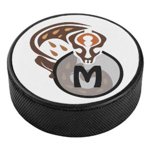 Tribal Malaysian Cat Gecko Monogram Hockey Puck