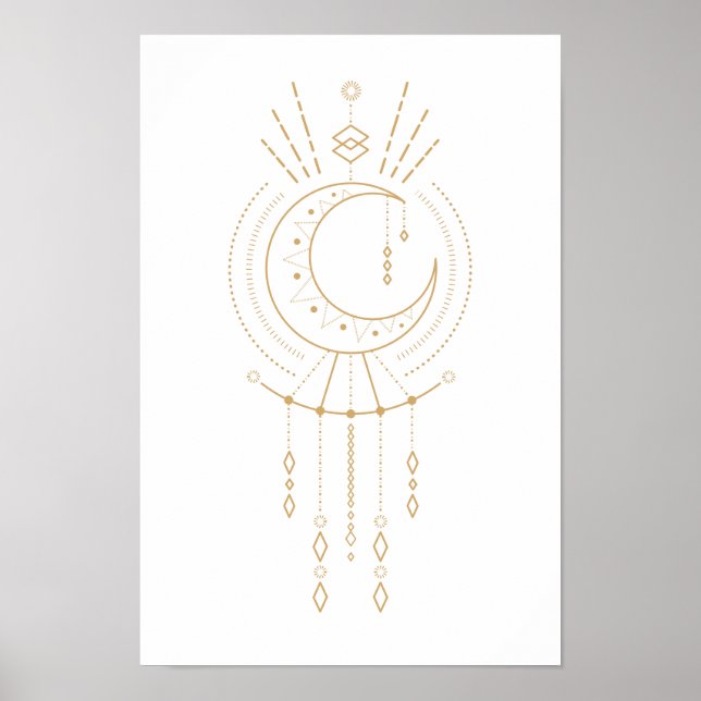 Tribal Mandala Modern Gold Geometry Moon Elements Poster (Front)