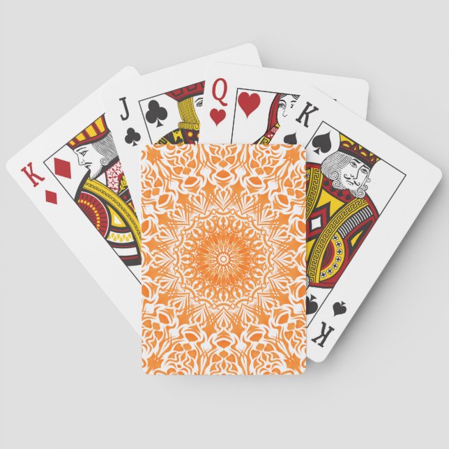 Tribal Mandala Orange Playing Cards (Back)