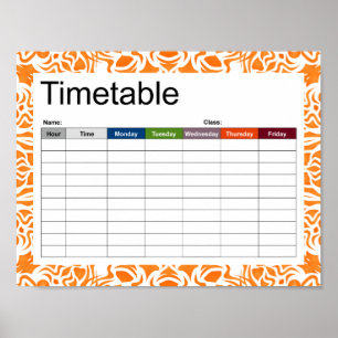 Tribal Mandala Orange Timetable Poster