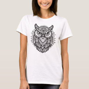Tribal Mandala Owl Line Art Design T-Shirt