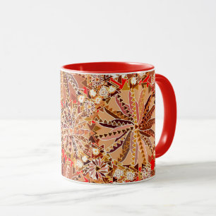 Tribal Mandala Print, Brown, Beige and Red Mug