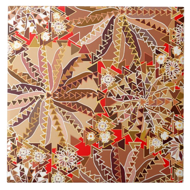 Tribal Mandala Print, Brown, Beige and Red Tile (Front)