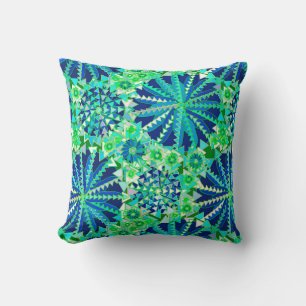 Tribal Mandala Print, Cobalt Blue and Green Cushion