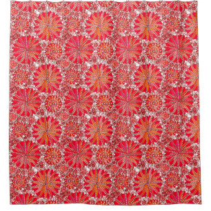Tribal Mandala Print, Coral Red and White Shower Curtain