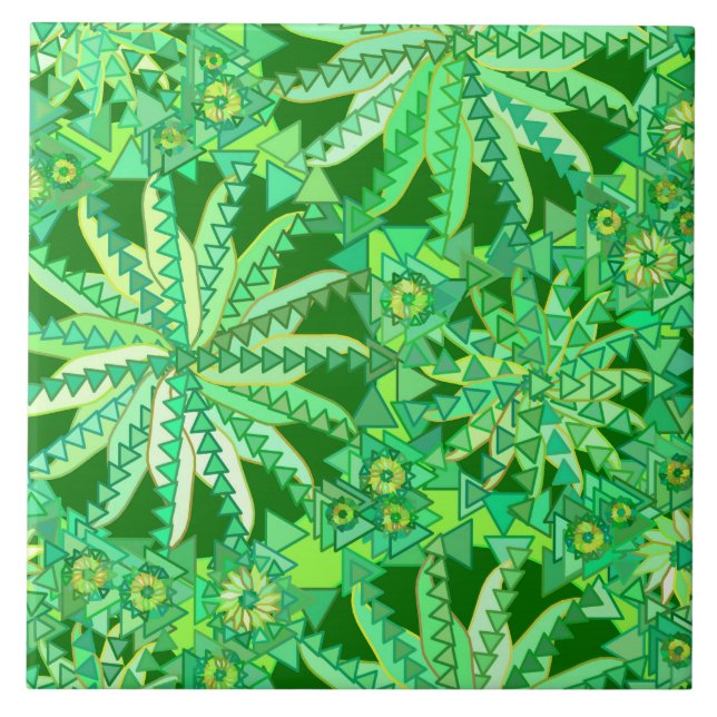Tribal Mandala Print, Emerald and Lime Green Tile (Front)