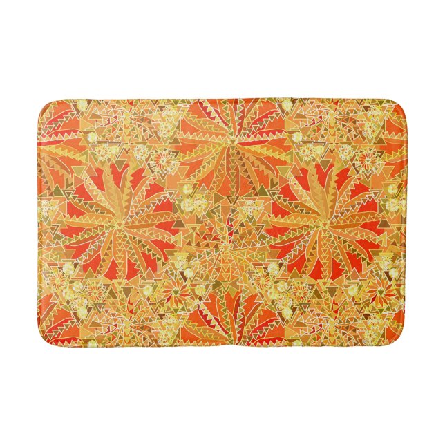 Tribal Mandala Print, Mustard Gold and Orange Bath Mat (Front)