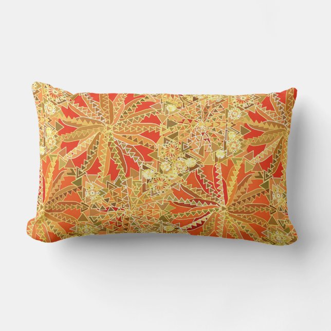 Tribal Mandala Print, Mustard Gold and Orange Lumbar Cushion (Front)