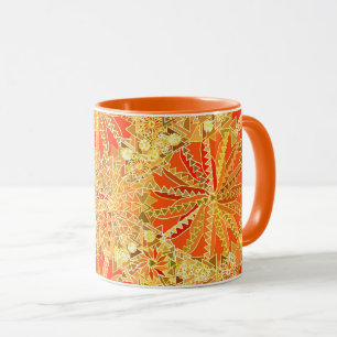 Tribal Mandala Print, Mustard Gold and Orange Mug