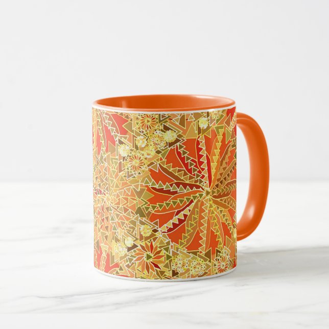 Tribal Mandala Print, Mustard Gold and Orange Mug (Front Right)