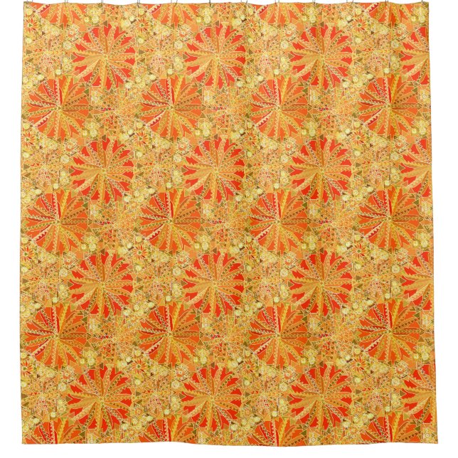 Tribal Mandala Print, Mustard Gold and Orange Shower Curtain (Front)