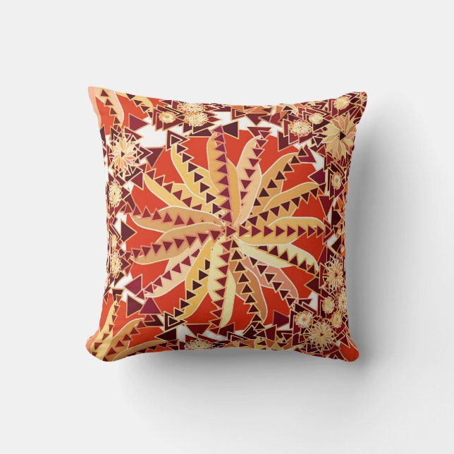 Tribal Mandala Print, Rust Orange and Brown Cushion (Front)
