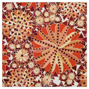 Tribal Mandala Print, Rust Orange and Brown Fabric
