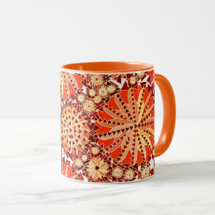 Tribal Mandala Print, Rust Orange and Brown Mug