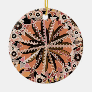 Tribal Mandala Print, Taupe Tan and Beige Ceramic Tree Decoration