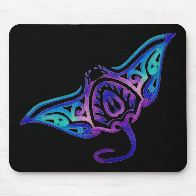 Tribal Manta on Black Mouse Mat (Front)