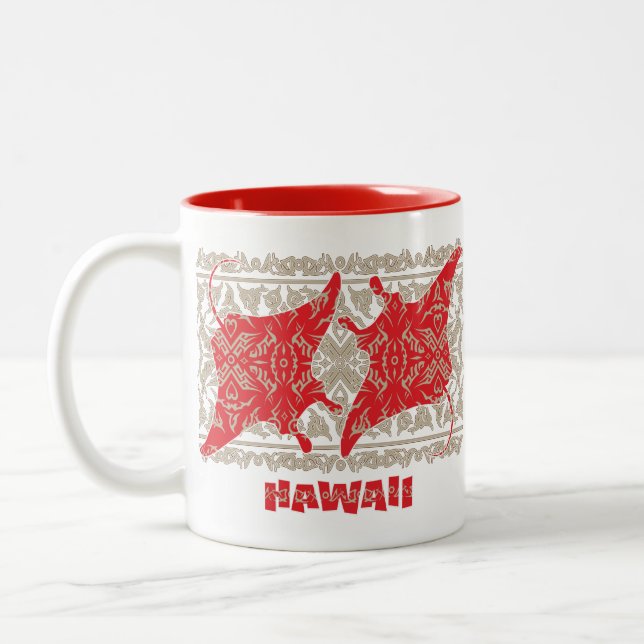 Tribal-Manta-Ray-Red Two-Tone Coffee Mug (Left)