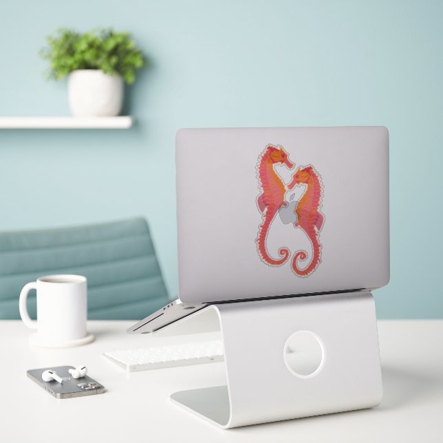 Tribal Marking Seahorses Sticker (Laptop On Desk)