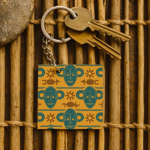 Tribal Mask African Ethnic Face Pattern Key Ring