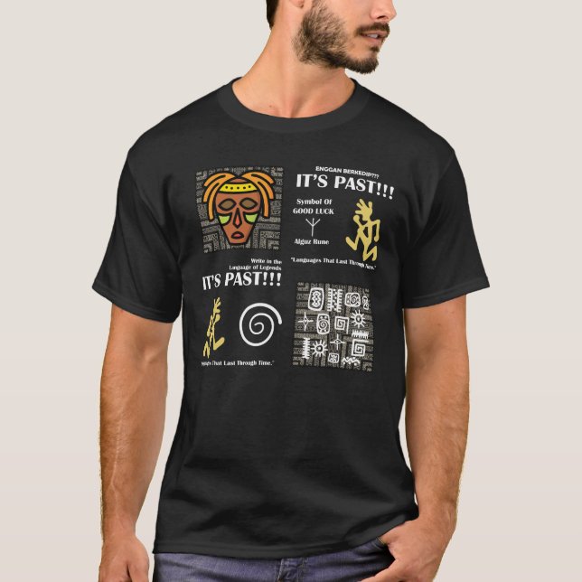 Tribal Mask Art with Ancient Symbols - Ethnic T-Shirt (Front)
