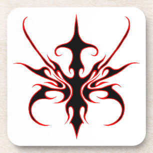 Tribal Mask Design - Black and Red Coaster