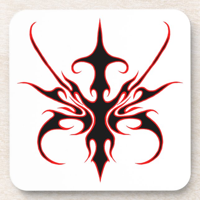 Tribal Mask Design - Black and Red Coaster (Front)