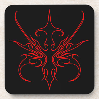 Tribal Mask Design - Black and Red on black Coaster