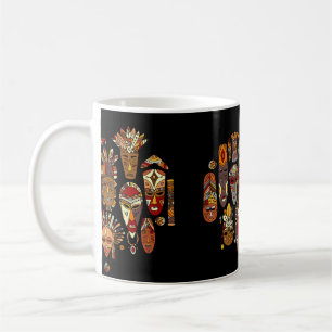 Tribal mask ethnic set, sketch coffee mug