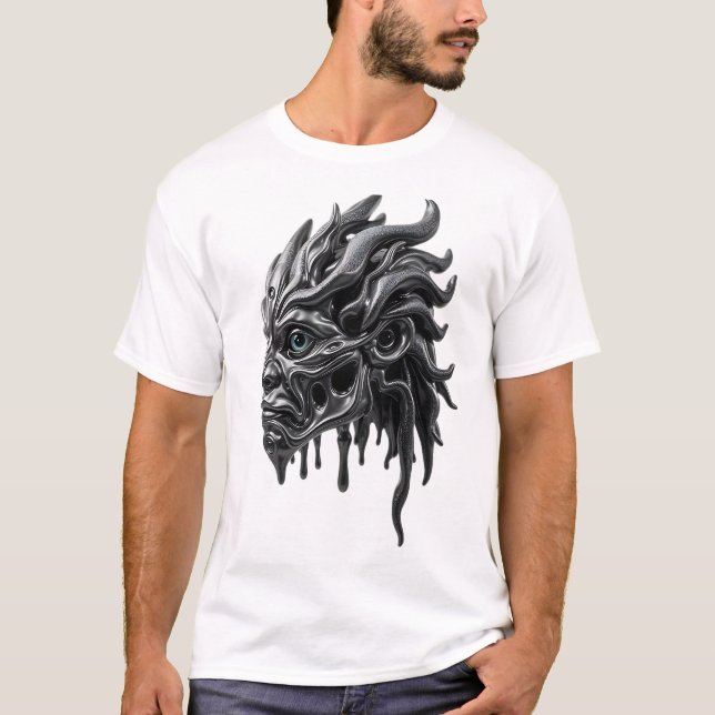 Tribal Mask Liquid Metal Art T-Shirt (Front)
