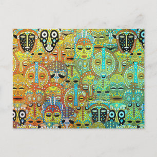 Tribal Mask Pattern Translucent with Gold Postcard