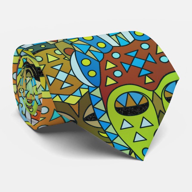 Tribal Mask Pattern Translucent with Gold Tie (Rolled)