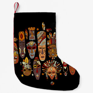 Tribal mask set, sketch small christmas stocking