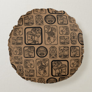 Tribal MAYA ancient mask pattern 1 Round Cushion