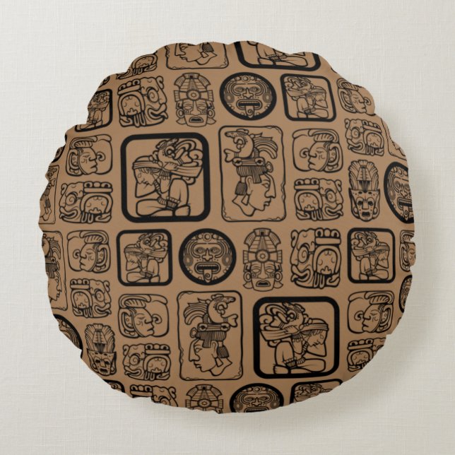Tribal MAYA ancient mask pattern 1 Round Cushion (Front)