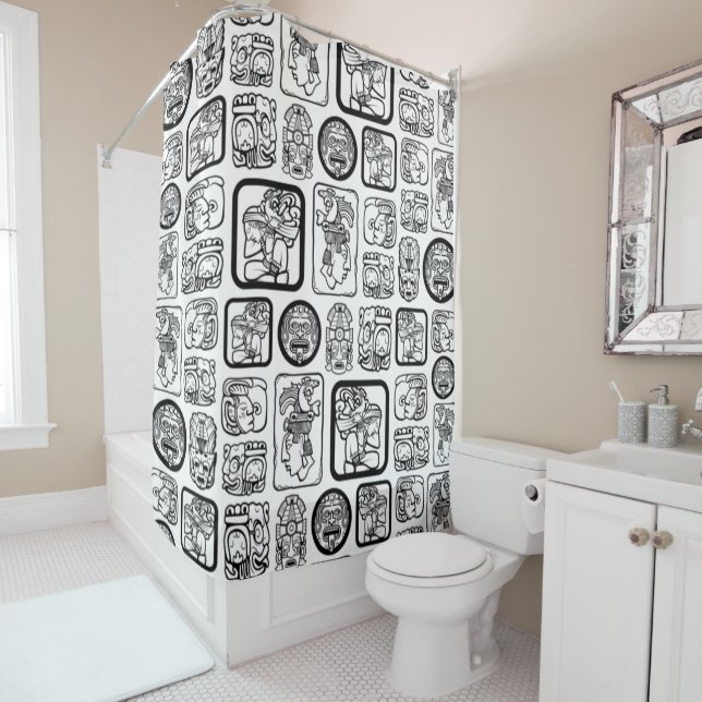Tribal MAYA ancient mask pattern 1 Shower Curtain (In Situ)