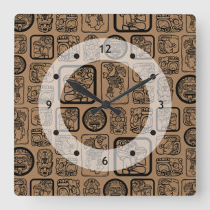 Tribal MAYA ancient mask pattern 1 Square Wall Clock