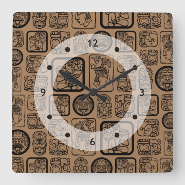 Tribal MAYA ancient mask pattern 1 Square Wall Clock (Front)