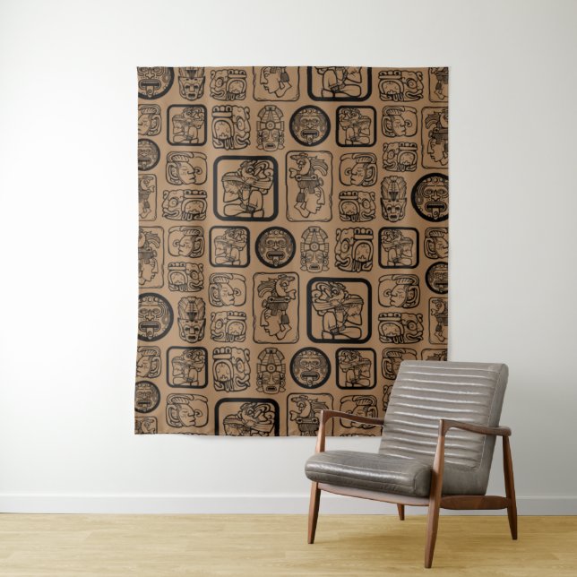 Tribal MAYA ancient mask pattern 1 Tapestry (In Situ)