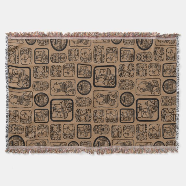 Tribal MAYA ancient mask pattern 1 Throw Blanket (Front)