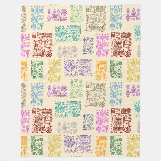Tribal MAYA ancient mask pattern 4 Fleece Blanket (Front)