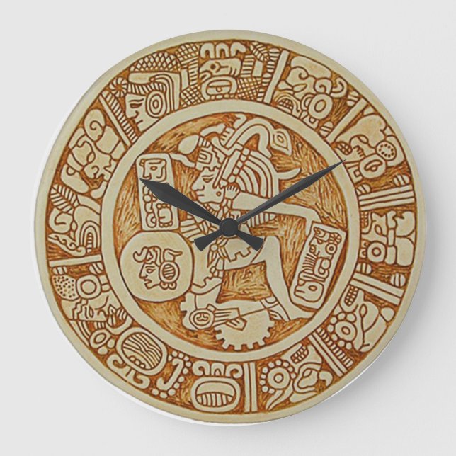 Tribal Maya Warrior Round Wall Clock - Aztec Clock (Front)