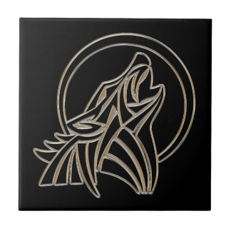 Tribal Metallic Howling Wolf Emblem Tile