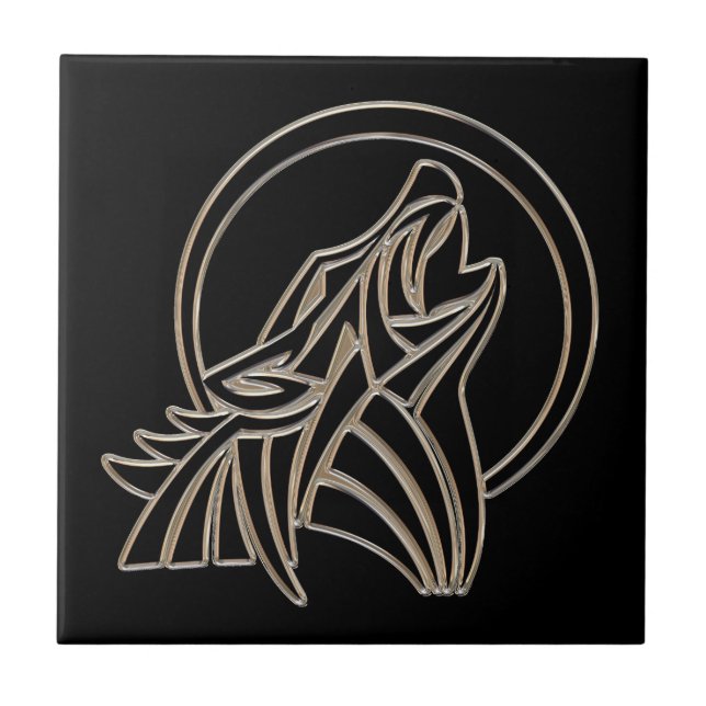 Tribal Metallic Howling Wolf Emblem Tile (Front)