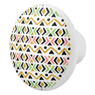 Tribal Modern Geometric Pattern Hand-Drawn Style Ceramic Knob