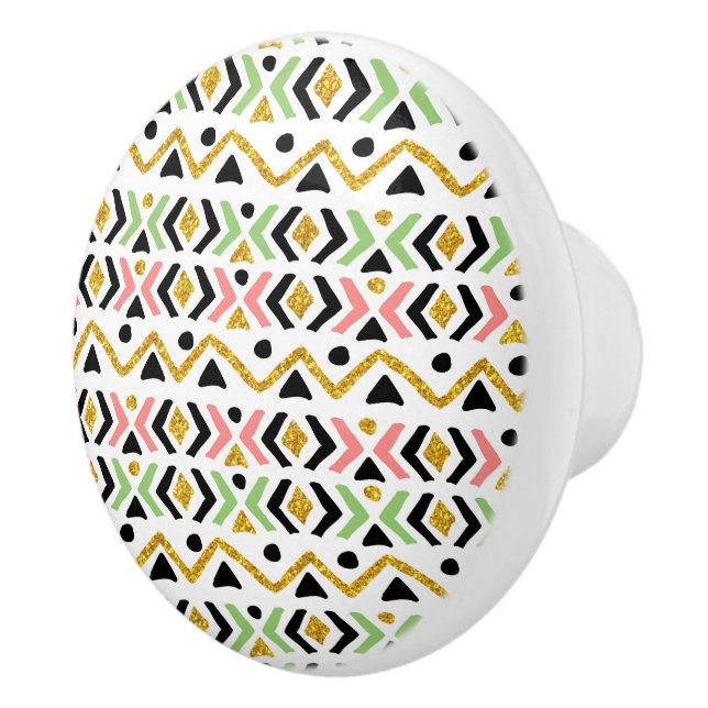 Tribal Modern Geometric Pattern Hand-Drawn Style Ceramic Knob (Right)