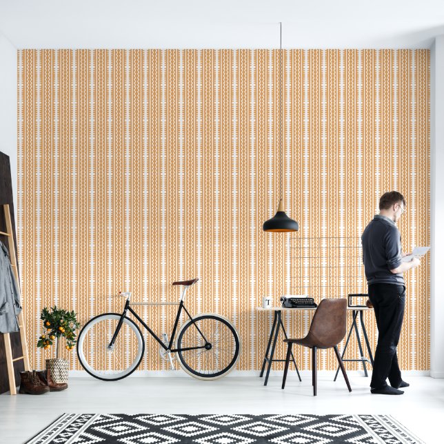 Tribal Modern Orange and White Wallpaper (Living Room)