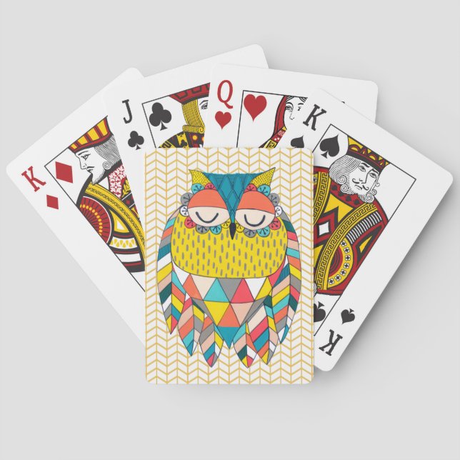Tribal Modern Owl Illustration Playing Cards (Back)