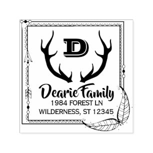 Tribal Monogram Return Address Deer Antlers Self-inking Stamp